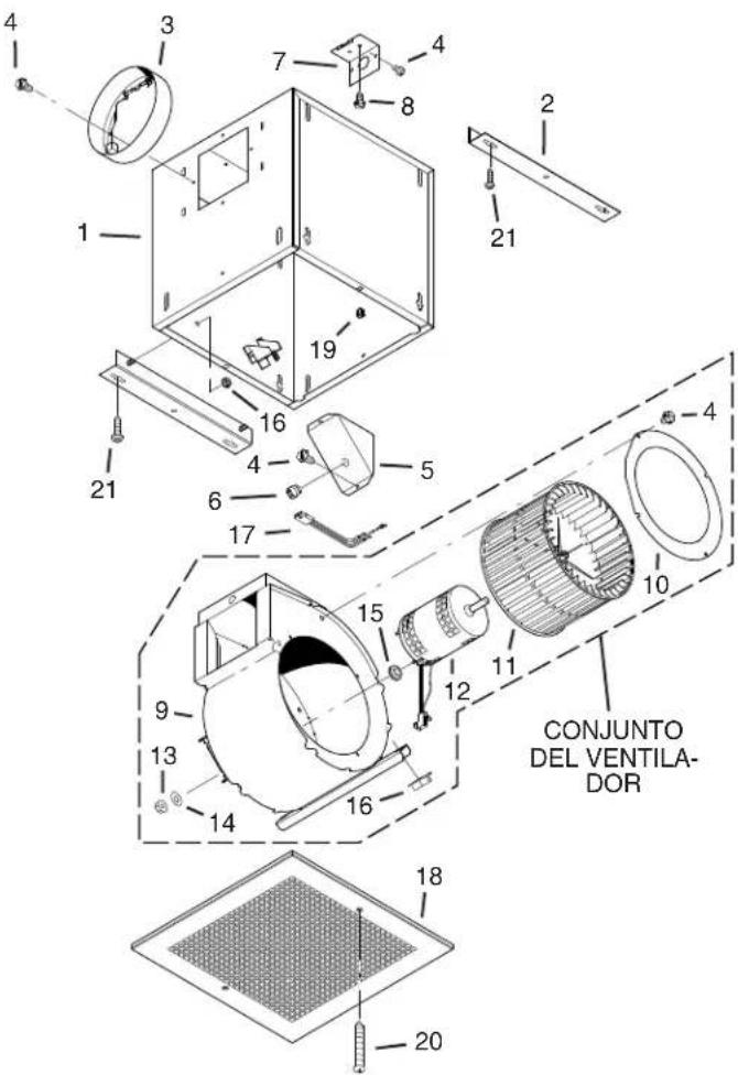 4 3 7 4 8 1 2 21 19 16 4 5 21 17 9 13 14 16 15 12 11 10 4 CONJUNTO DEL VENTILADOR 18 20