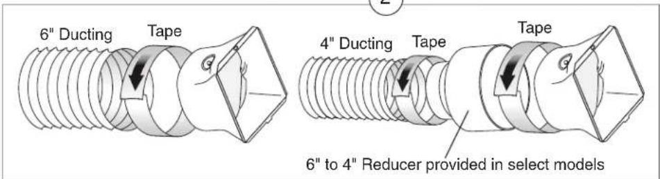 6" Ducting Tape 4" Ducting Tape Tape 6" to 4" Reducer provided in select models