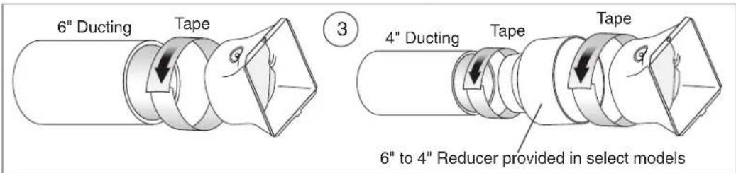 6" Ducting Tape 3 4" Ducting Tape Tape 6" to 4" Reducer provided in select models