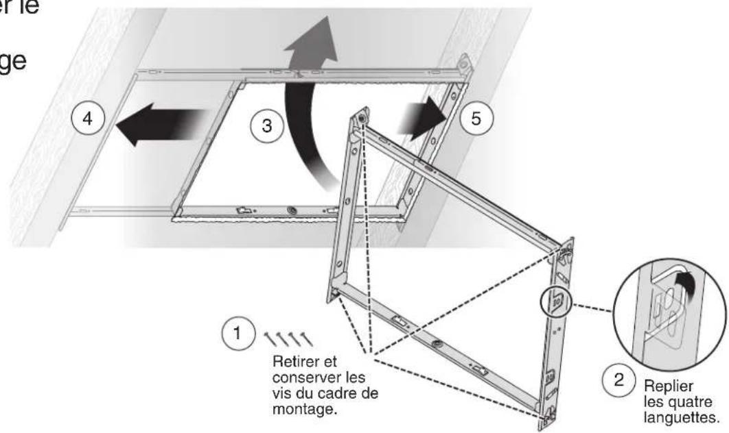 4 3 5 1 Retirer et conserver les vis du cadre de montage. 2 Replier les quatre languettes.