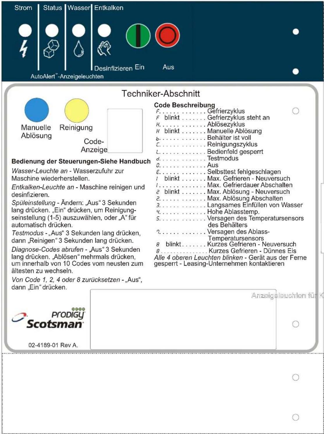 Scotsman Prodigy Plus C1448R - Ausschalten der Maschine: - 2