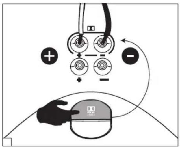 Diagram illustrating a computer interface with battery, switch, and power connections, showing polarity indicators and a highlighted device.
