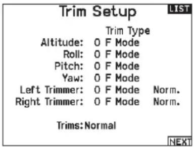 SPEKTRUM NX7e+ - Trim Setup (System Setup) - 1