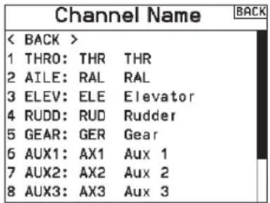 SPEKTRUM NX7e+ - Channel Name - 1