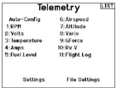 SPEKTRUM NX7e+ - To select Telemetry Auto-Config: - 1