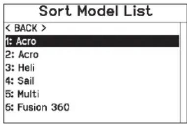 SPEKTRUM NX7e+ - Sort Model List - 1