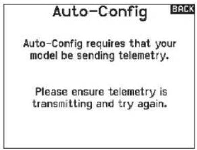 SPEKTRUM NX7e+ - To select Telemetry Auto-Config: - 2