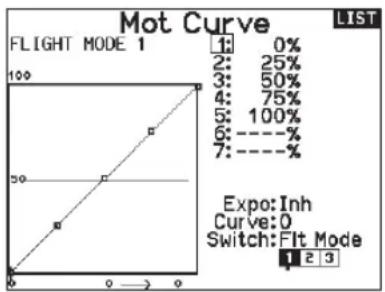 SPEKTRUM NX7e+ - To remove points from a Motor Curve: - 1