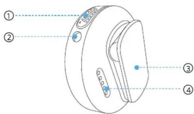 Diagram of a device with numbered parts and control buttons, likely for labeling or assembly instructions.