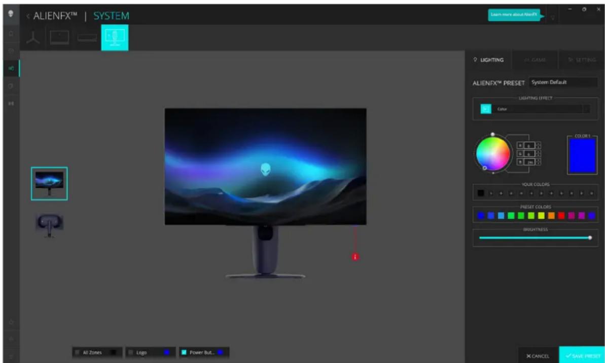 ALIENWARE AW2725Q - Ajuster les effets d'éclairage - 1