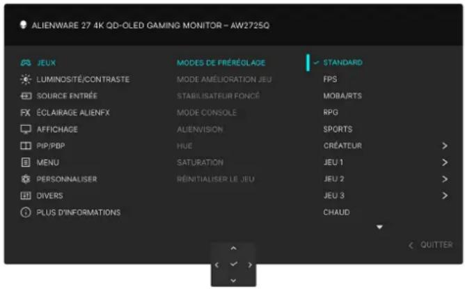 ALIENWARE AW2725Q - MODES DE PRÉRÉGLAGE - 1