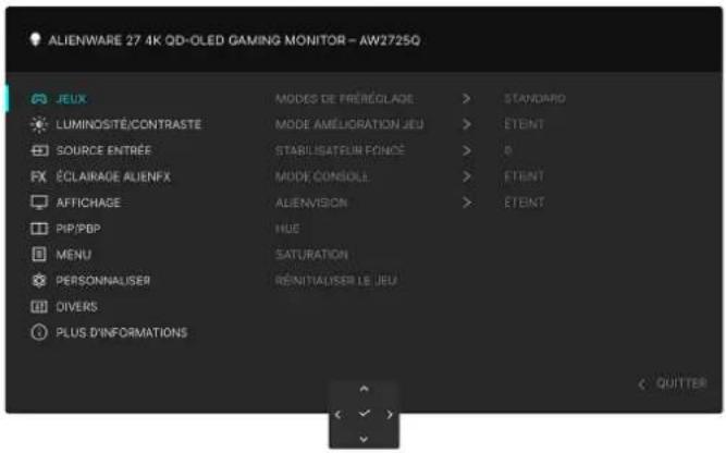 ALIENWARE AW2725Q - Accès au système des menus - 3