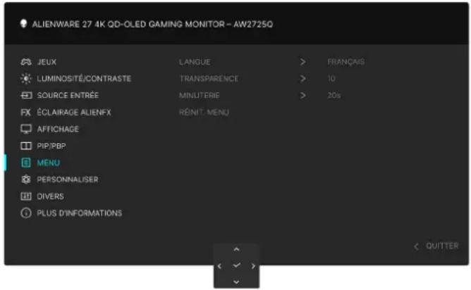 ALIENWARE AW2725Q - Icône Menu et sous-menu Description - 2