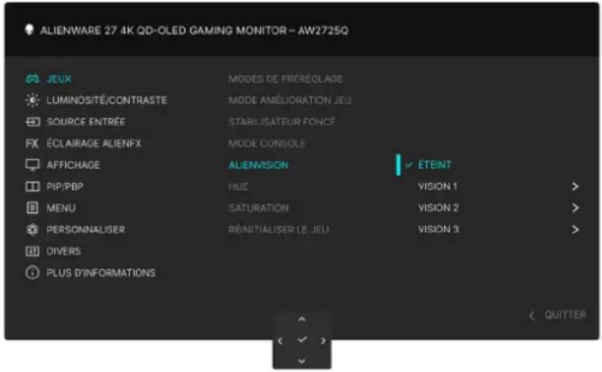ALIENWARE AW2725Q - Icône Menu et sous-menu Description - 5