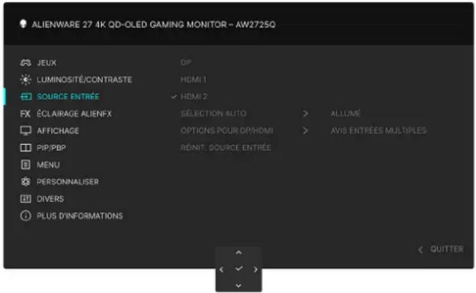 ALIENWARE AW2725Q - Icône Menu et sous-menu Description - 7