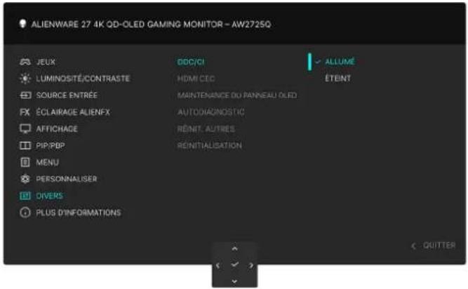 ALIENWARE AW2725Q - Icône Menu et sous-menu Description - 5