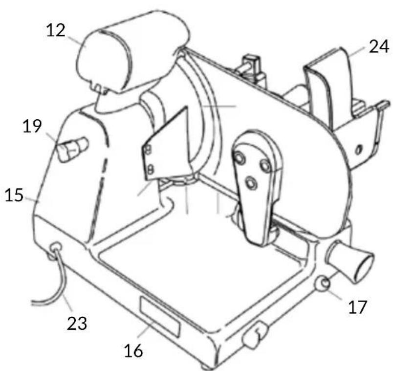 Technical diagram of a mechanical device with numbered parts labeled for identification.