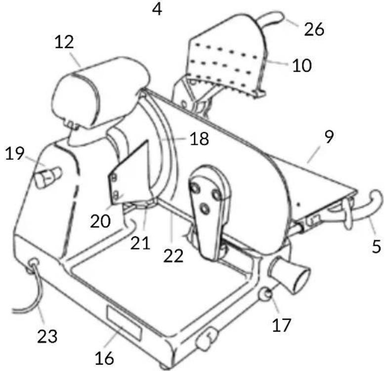 Technical diagram of a mechanical device with numbered components for identification