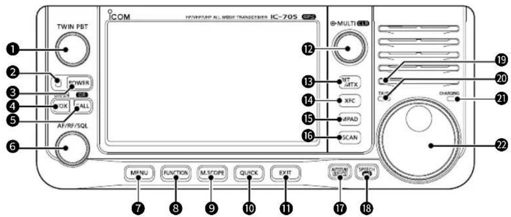 ICOM IC705 - Panneau avant - 1