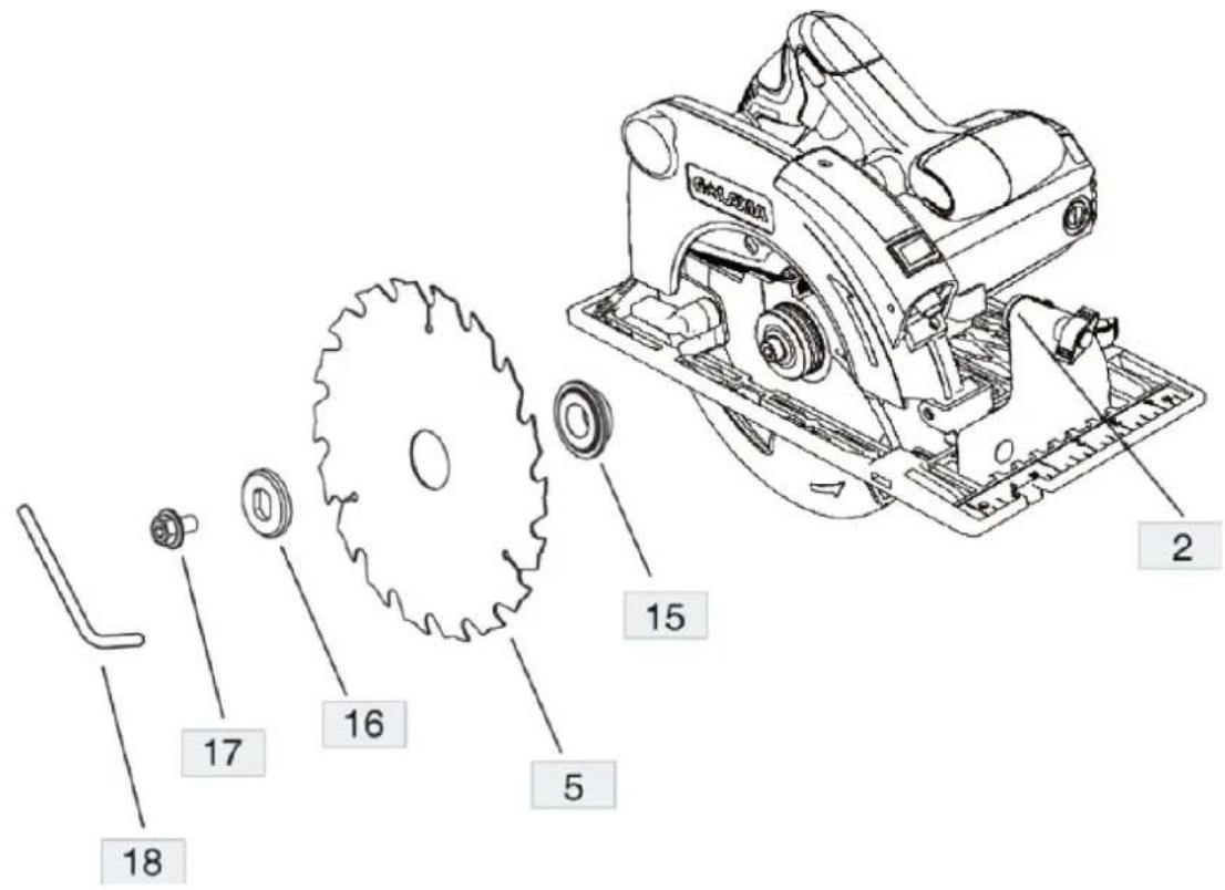 MSW SAW1300 - Reemplazo de la hoja de sierra: - 1