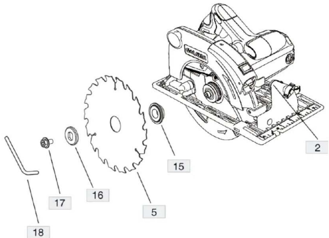 MSW SAW1300 - Auswechseln des Sägeblattes: - 1