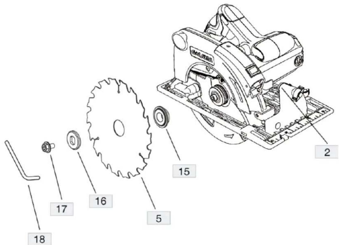 MSW SAW1300 - Remplacement de la lame de scie : - 1