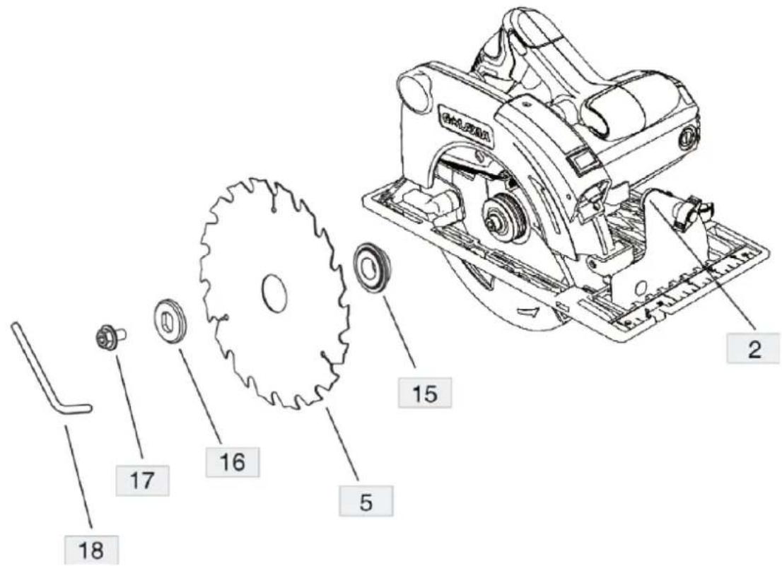 MSW SAW1300 - Replacing the saw blade: - 1