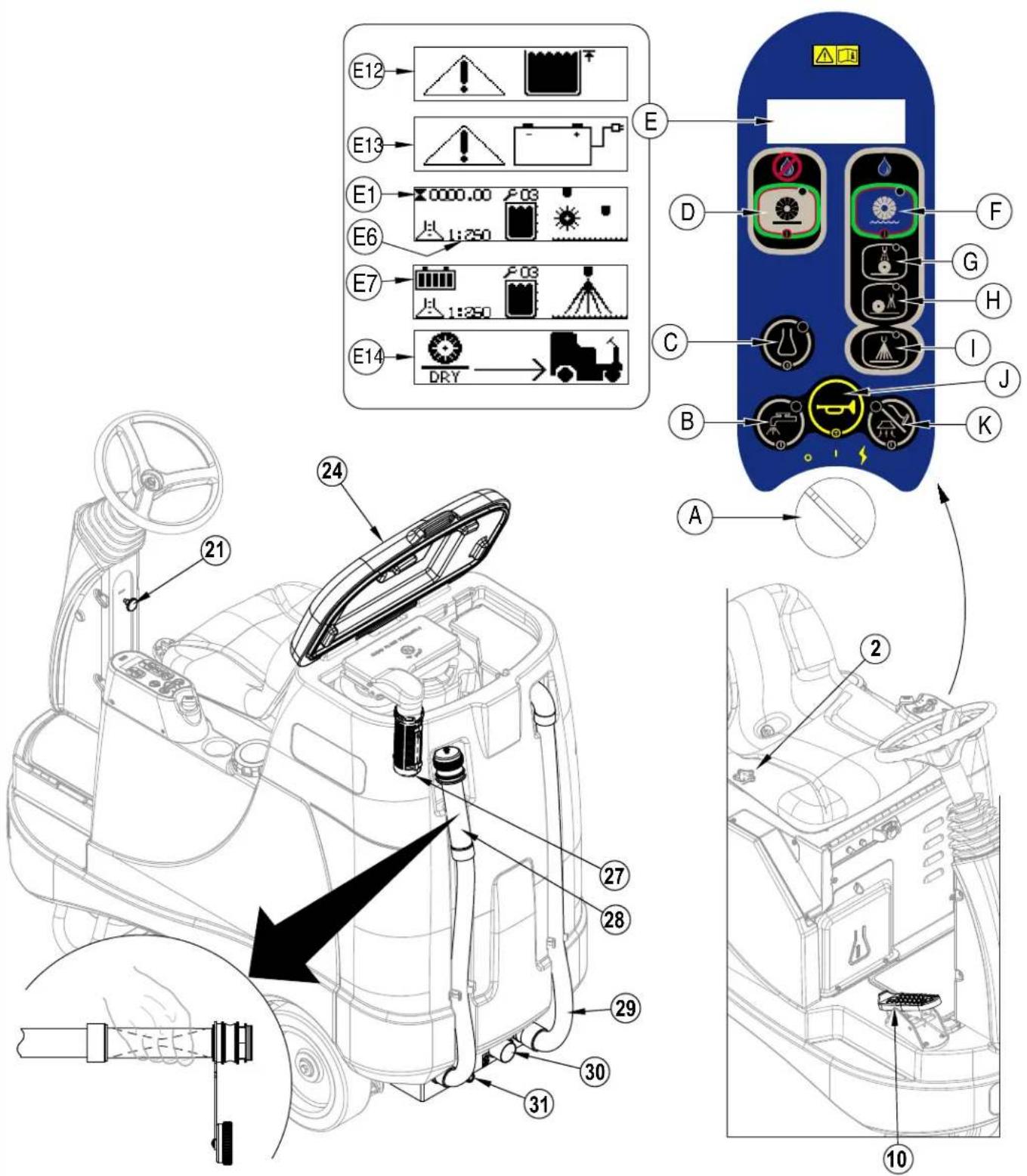 Technical diagram of a car interior with labeled parts and component annotations in Chinese
