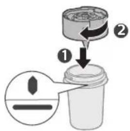 Diagram illustrating a step in a container with labeled arrows and a magnified view of the process.