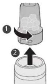 Diagram showing two steps of a food item: adding a paste to a container and adding a plug into a container.