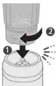 Diagram showing a device with labeled parts and directional arrows indicating process flow