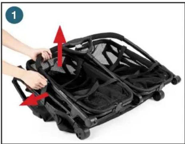Joovy Boot X2 - ADVERTENCIA: Mantenga a los niños alejados del carrito de compras@mildas se desdobla. SIempre asegúrese de que el mecanismo de bloqueo está completeness enganchado cuando el carrito de compras esté en la posicón abierta.Esta acción evitará que se collapse. Posible peligro de pellizco: tengacuidado cuando desdoble el carrito de compras. - 1