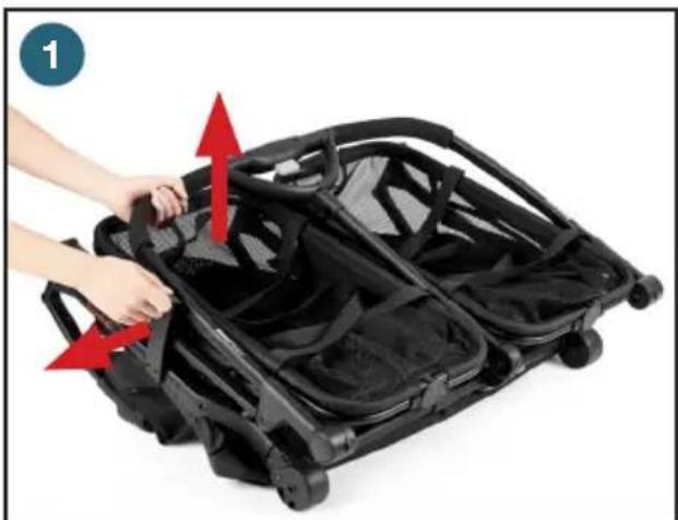 Joovy Boot X2 - WARNING: Keep children away from shopping cart while unfolding. ALWAYS ensure the locking mechanism is fully engaged when the shopping cart is in the opened position. This action will prevent collapse of the shopping cart. Possible pinching hazard – Be careful when unfolding the shopping cart. - 1