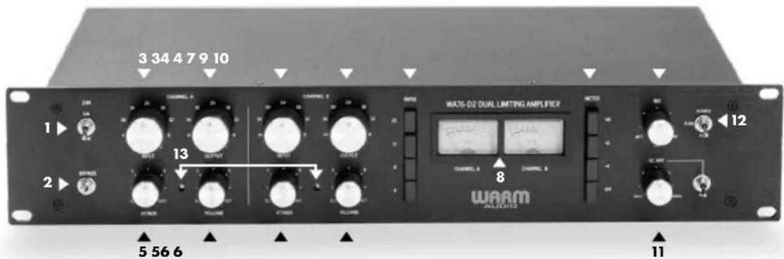 Warm Audio WA76D2 - CONTROLS - FRONT PANEL [WA76-D2: DUAL-CHANNEL] - 1