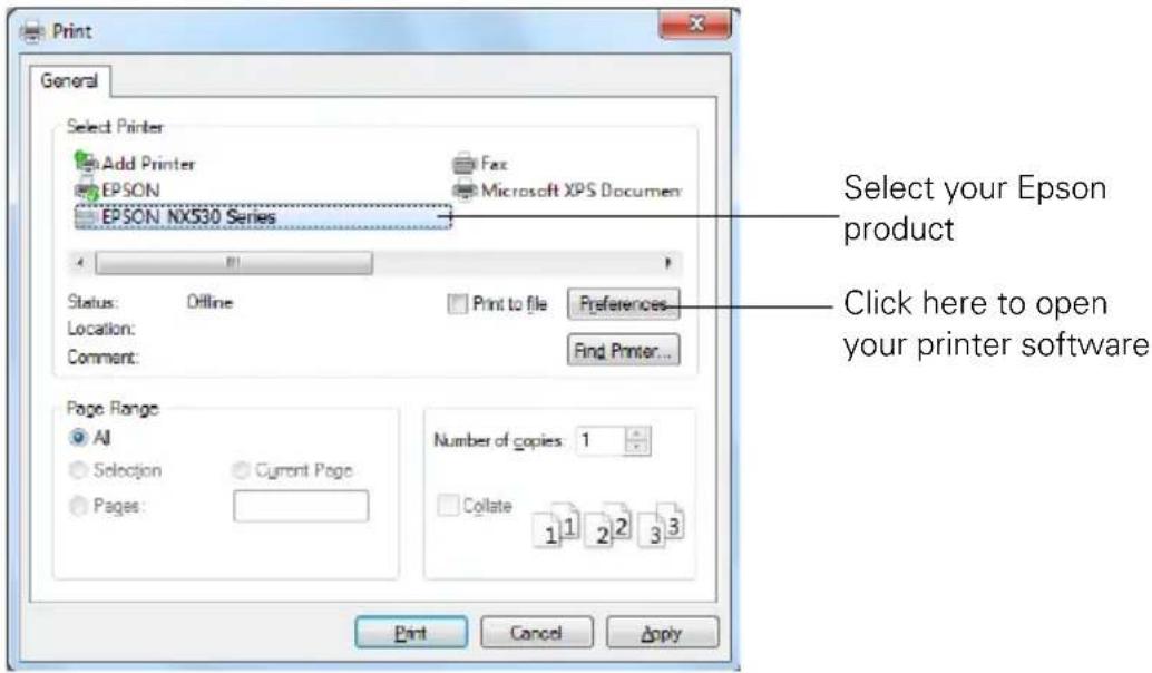 EPSON Stylus NX530 - Printing in Windows - 1