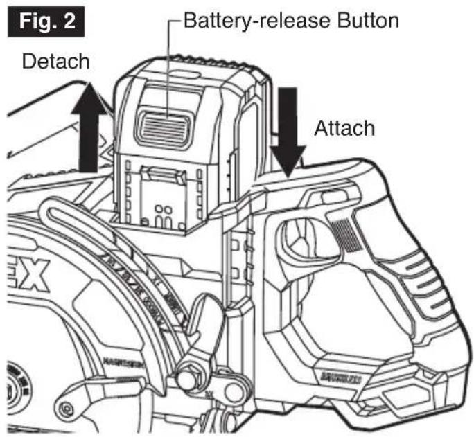 Flex FX2141R - To detach the battery pack: - 2