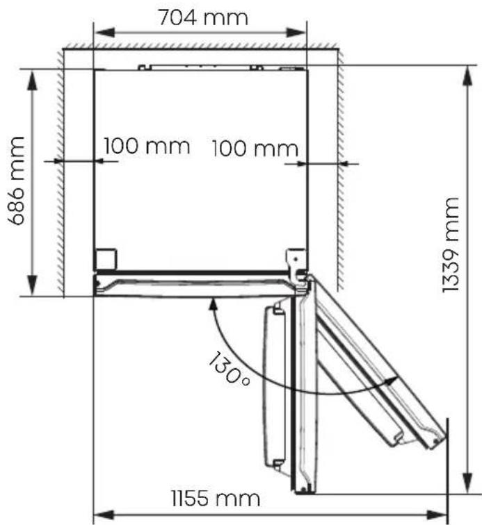 704 mm 100 mm 100 mm 686 mm 1339 mm 130° 1155 mm
