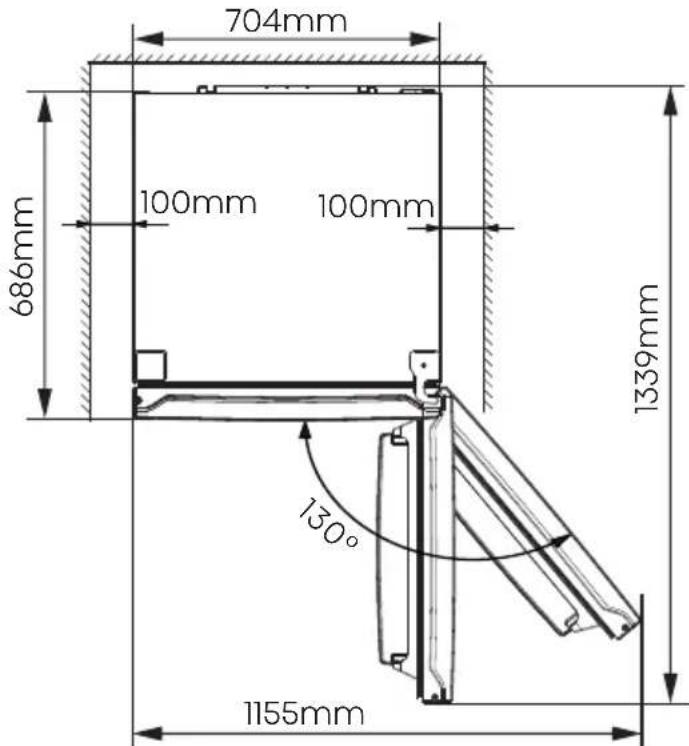 704mm 100mm 100mm 686mm 1339mm 130° 1155mm