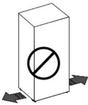 Diagram showing a prohibition symbol inside a rectangular box with arrows indicating direction or flow, commonly used in safety or clearance contexts.
