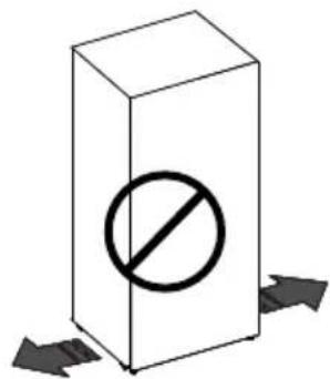 Diagram showing a prohibition symbol inside a rectangular box with arrows indicating direction or flow, commonly used in safety or clearance contexts.