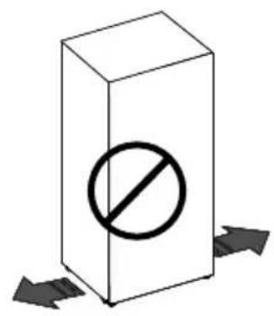 Diagram showing a prohibition symbol inside a rectangular box with arrows indicating direction or flow