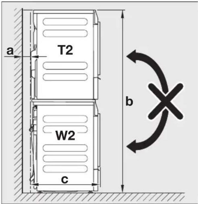 MIELE WTV 601 - Dimensiunile kit-ului de suprapunere a masinii de spalat rufe si uscatorului - 1