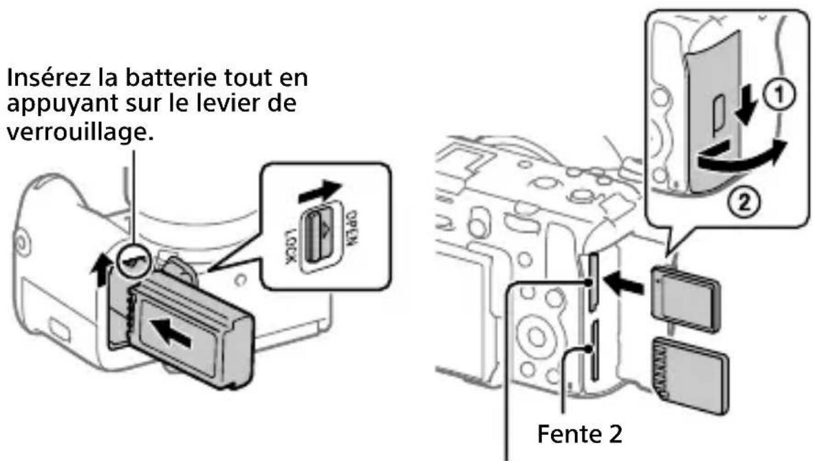 Insérez la batterie tout en appuyant sur le levier de verrouillage. V2031 V346 Fente 2