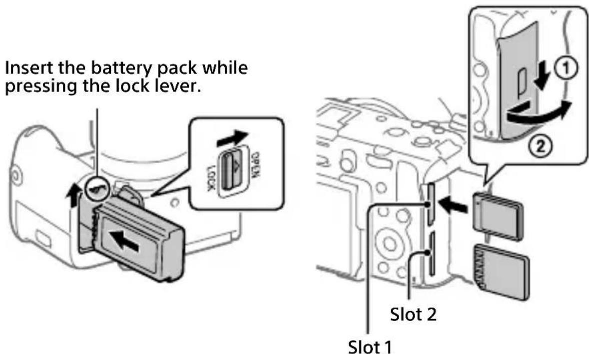 SONY Cinema Line FX2 - Inserting the battery pack (supplied)/memory card (sold separately) into the camera - 1