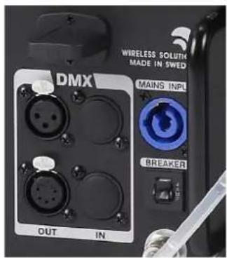WIRELESS SOLUTH MADE IN SWED DMX OUT IN MAINS INPL BREAKER