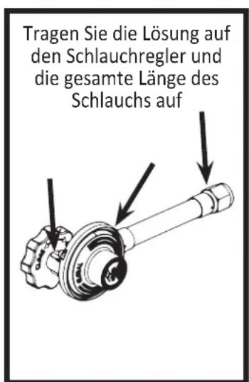 Tragen Sie die Lösung auf den Schlauchregler und die gesamte Länge des Schlauchs auf