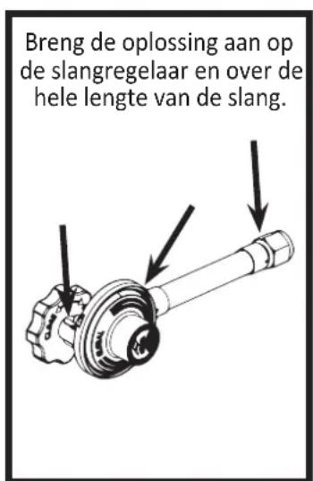 Breng de oplossing aan op de slangregelaar en over de hele lengte van de slang.