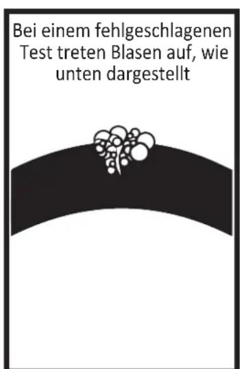 Bei einem fehlgeschlagenen Test treten Blasen auf, wie unten dargestellt