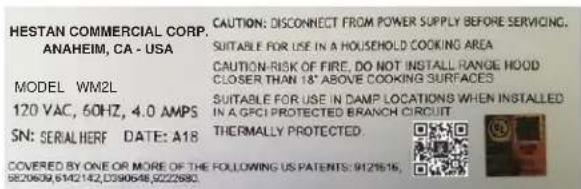 Hestan KVP42 - RATING LABEL - 1