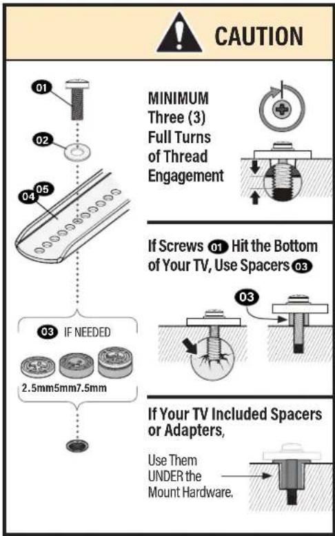 SANUS VXL7 - Determine TV Screw Length and Spacers1.1 TV Screw Diameter - 1